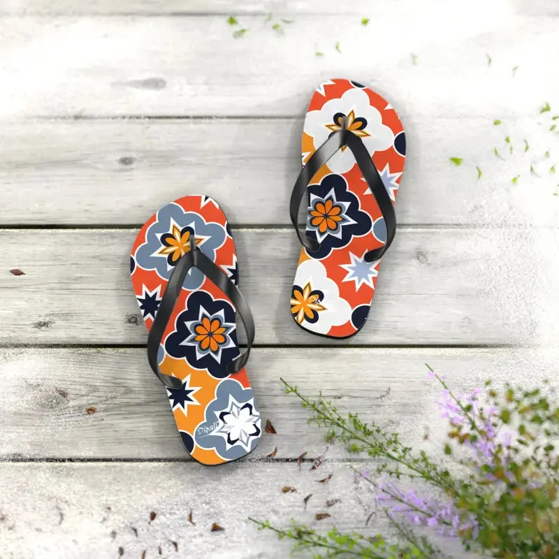 Vibrant Geometric Flip Flops with Cushioned Footbed