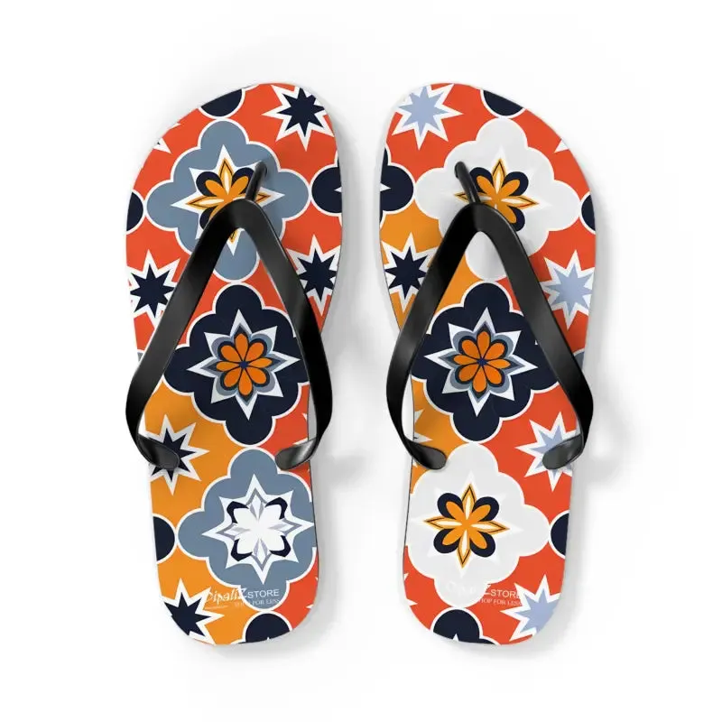 Vibrant Geometric Flip Flops with Cushioned Footbed