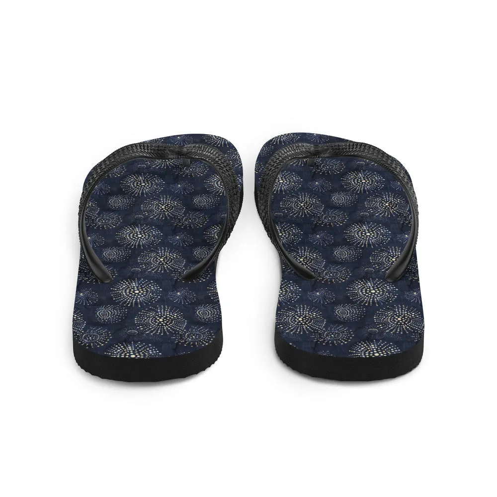 White Florettes on Navy - Flip-Flops