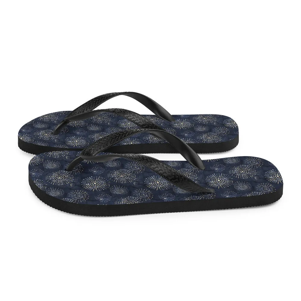 White Florettes on Navy - Flip-Flops