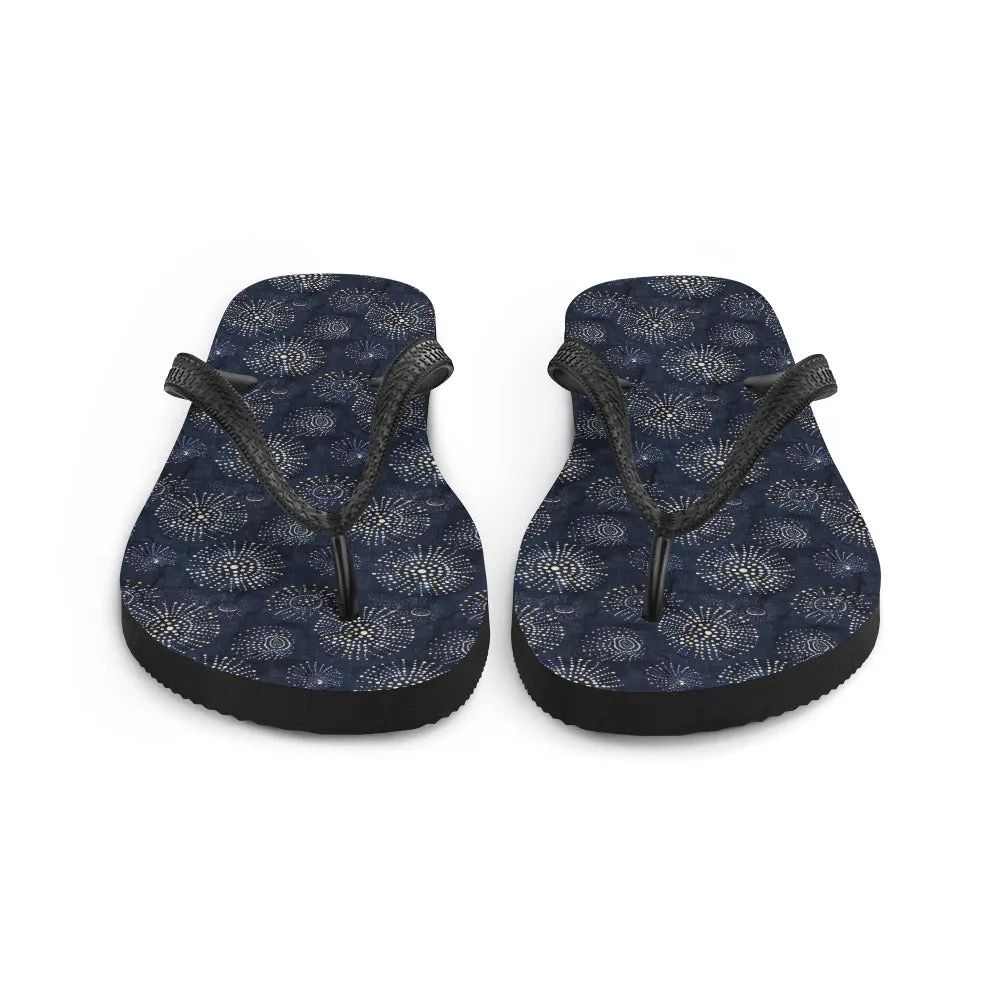 White Florettes on Navy - Flip-Flops