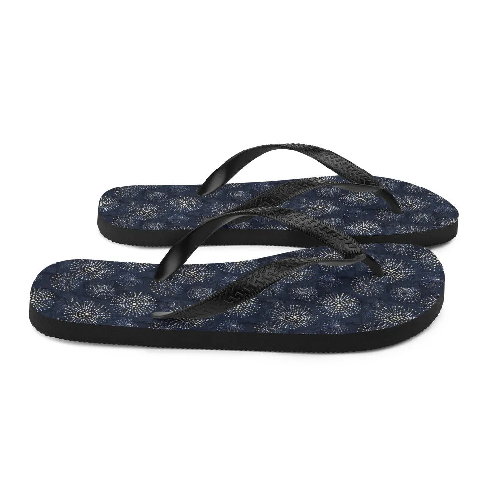 White Florettes on Navy - Flip-Flops