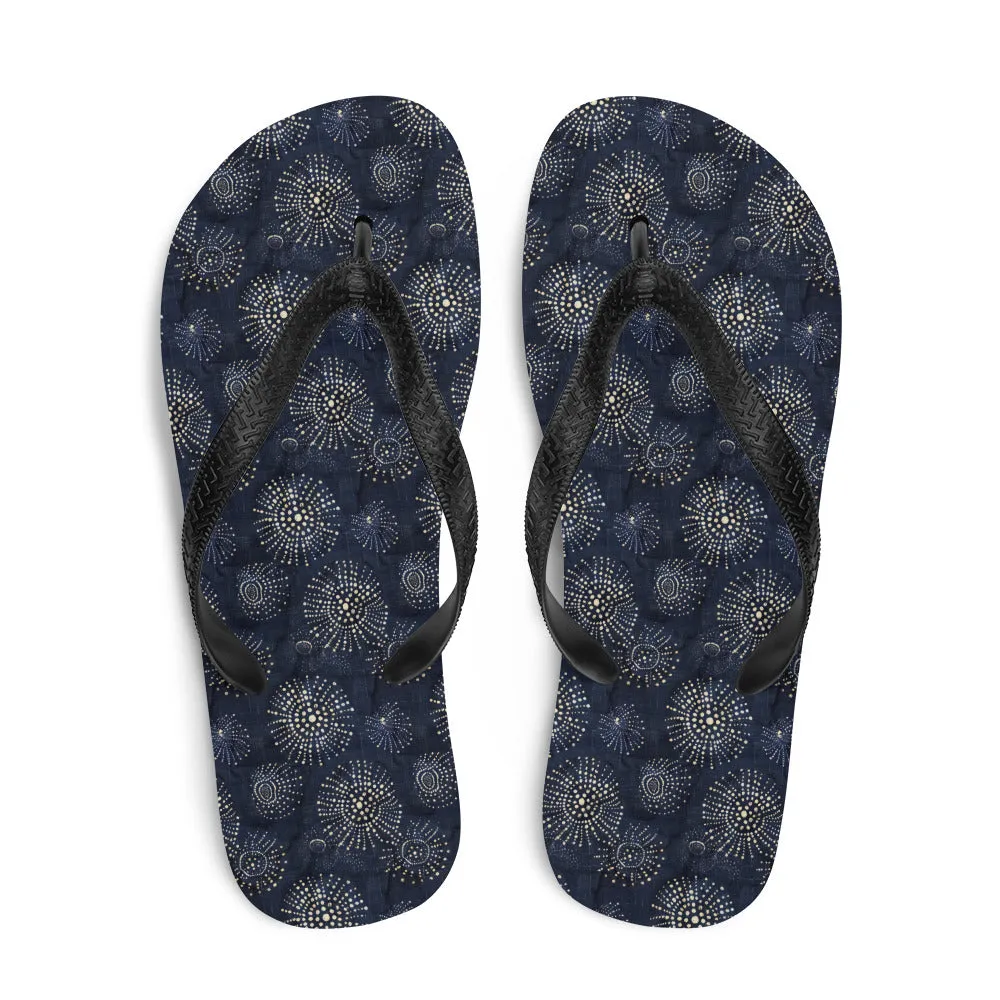 White Florettes on Navy - Flip-Flops