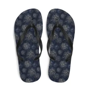 White Florettes on Navy - Flip-Flops