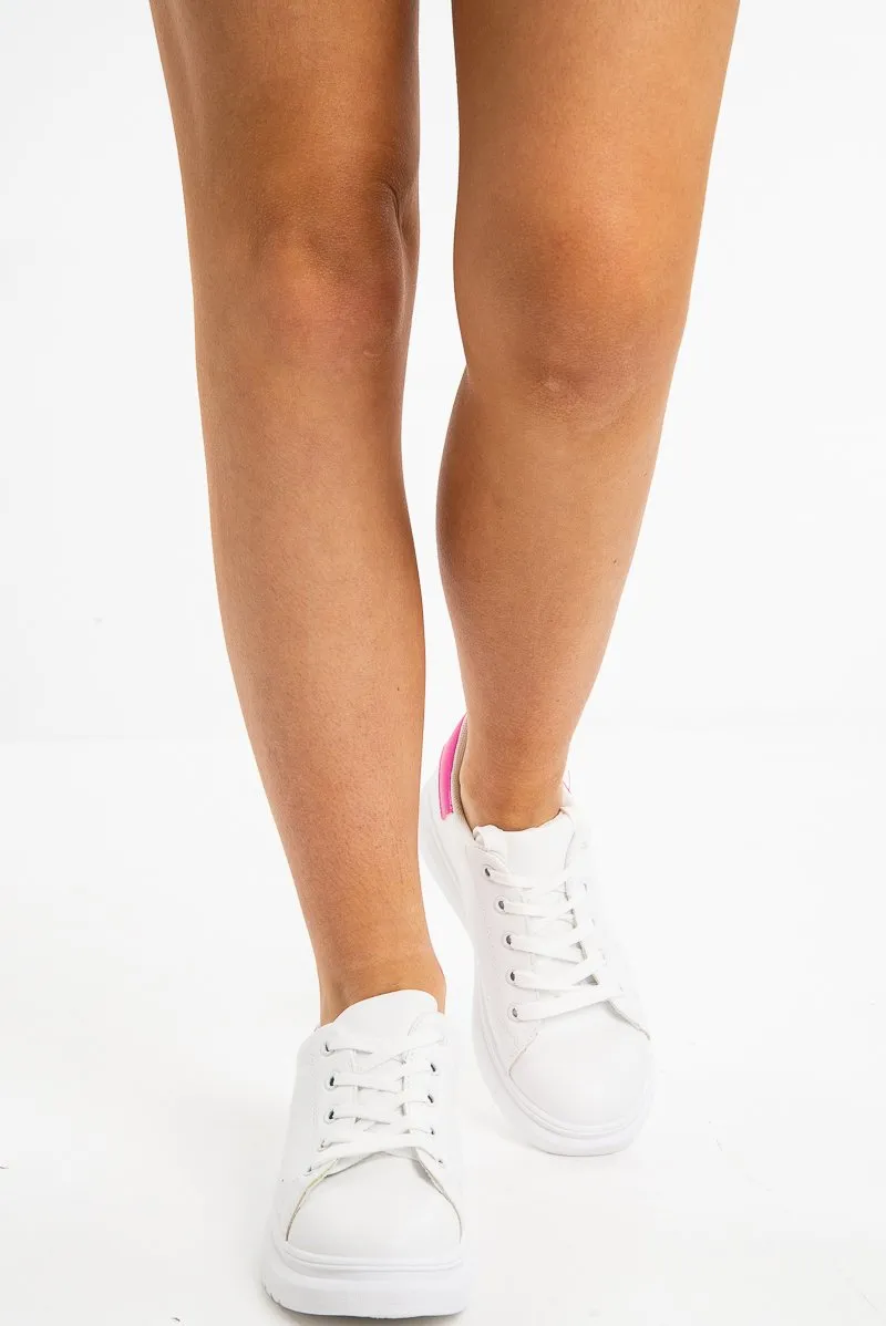 White/Pink Cleated Lace Up Trainers - Halia