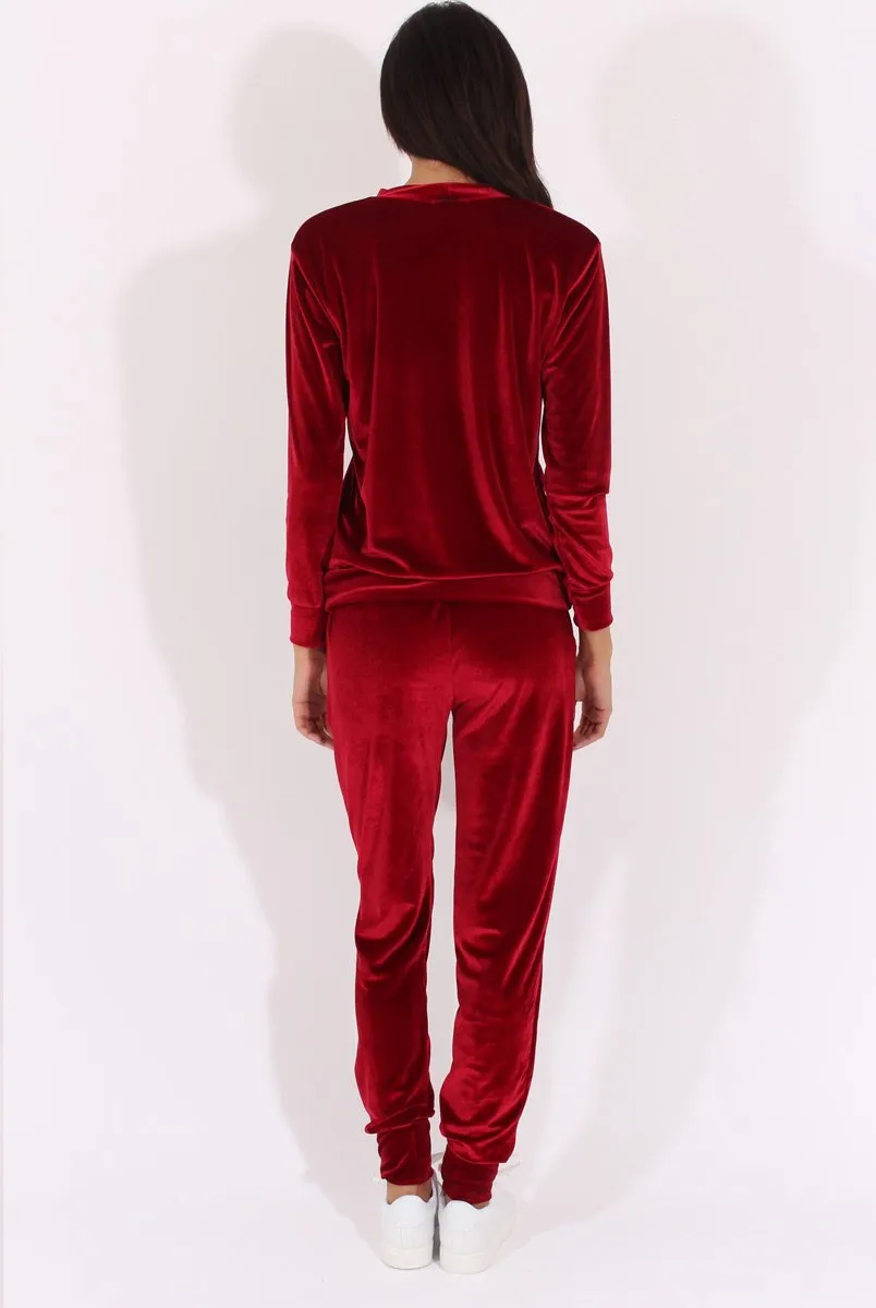 Wine Velvet Tracksuit Liv