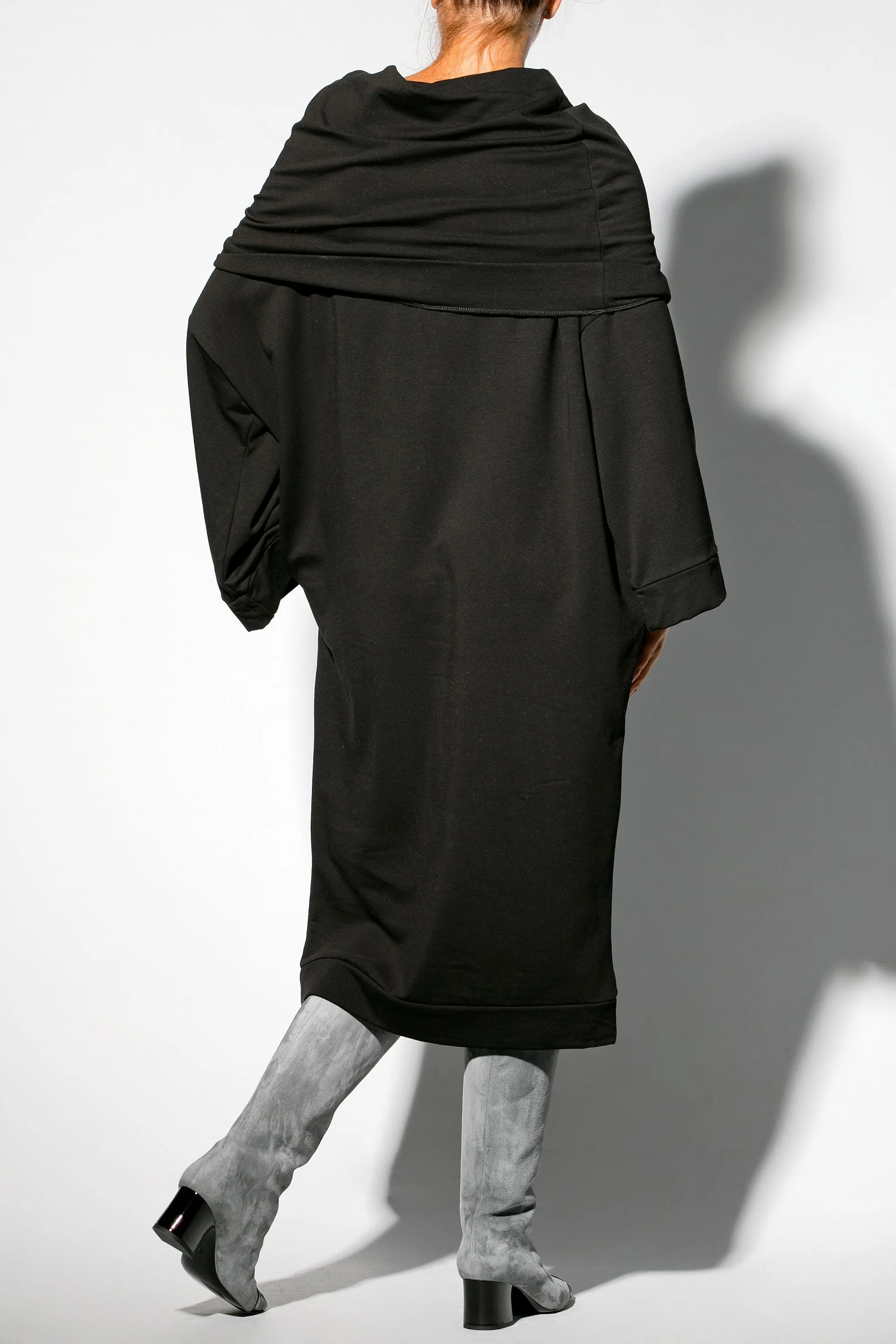 Winter Dress for Woman, Black Midi Dress, Long Sleeve Dress for Winter, Comfortable Dress in Black, Plus Size Dress