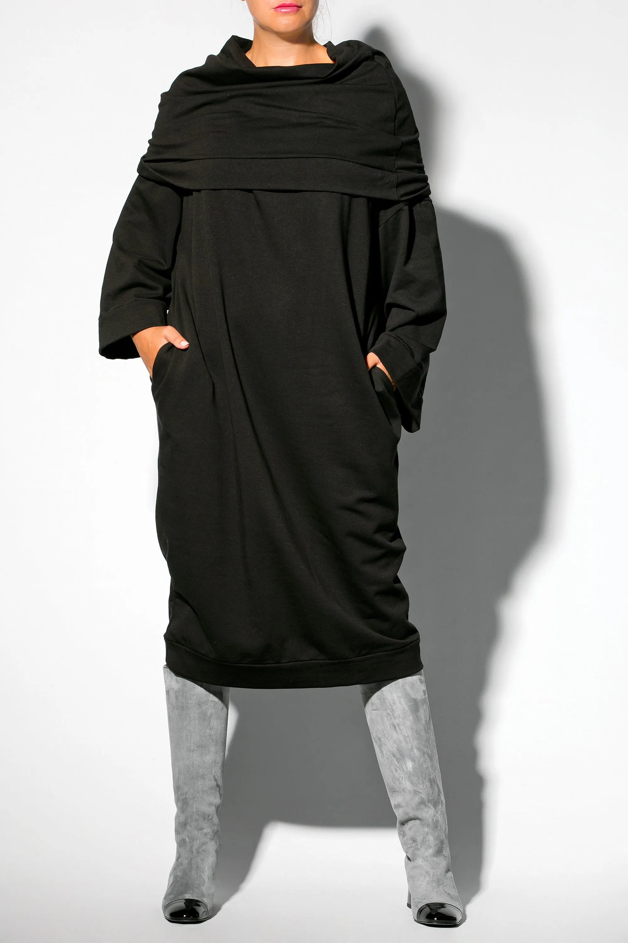 Winter Dress for Woman, Black Midi Dress, Long Sleeve Dress for Winter, Comfortable Dress in Black, Plus Size Dress