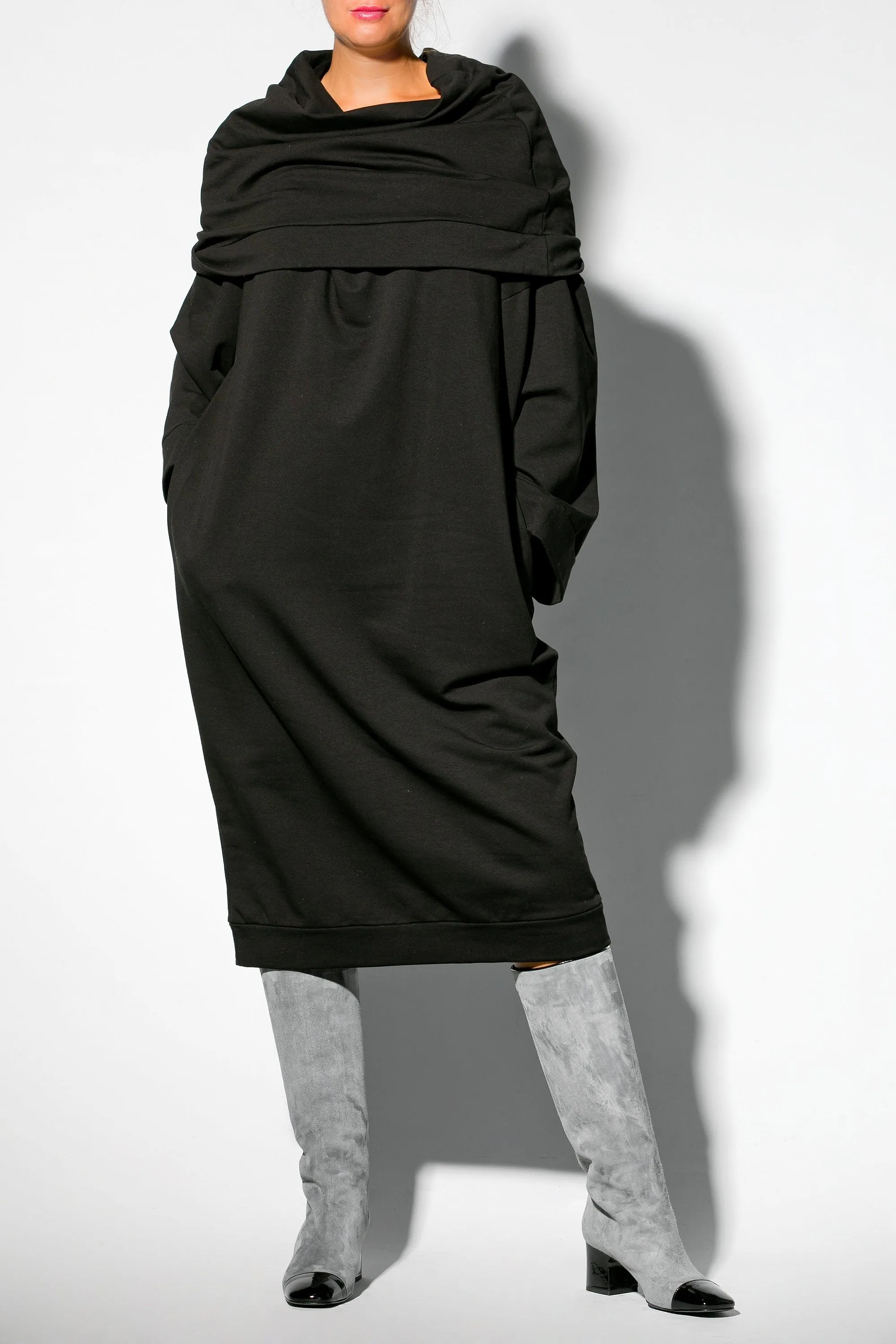 Winter Dress for Woman, Black Midi Dress, Long Sleeve Dress for Winter, Comfortable Dress in Black, Plus Size Dress