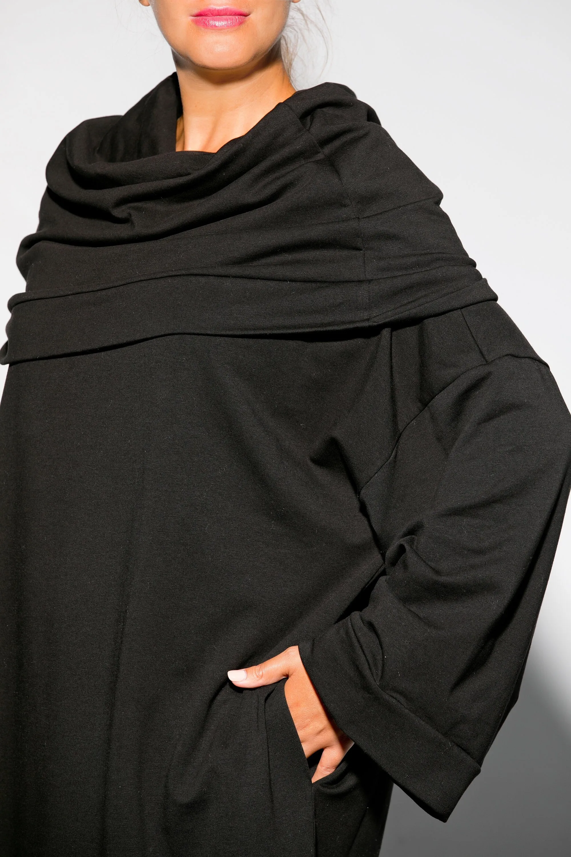 Winter Dress for Woman, Black Midi Dress, Long Sleeve Dress for Winter, Comfortable Dress in Black, Plus Size Dress