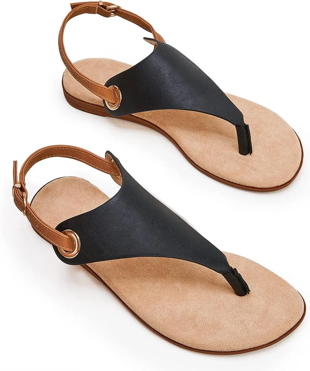 Women Ankle Strap Sandals Flat Flip Flops Casual Open Toe Summer Outdoor Beach Thong Sandals