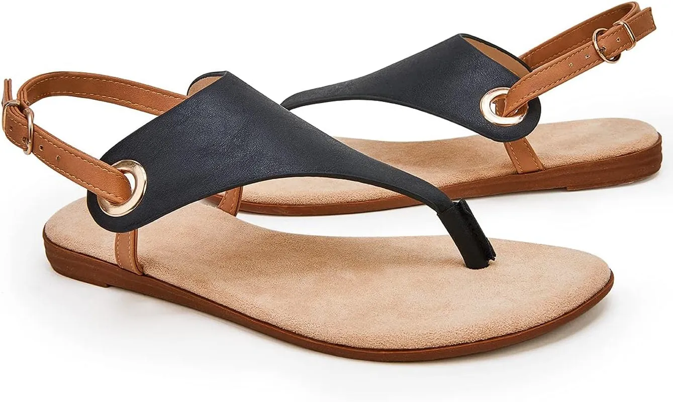 Women Ankle Strap Sandals Flat Flip Flops Casual Open Toe Summer Outdoor Beach Thong Sandals
