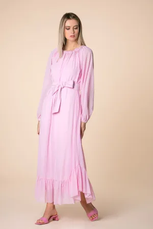 Women Pink Dress, Pink Kaftan Dress, Bridesmaid Dress, Long Sleeve Dress, Ruffle Dress, Bishop Sleeve Dress, Plus Size Clothing, Loose
