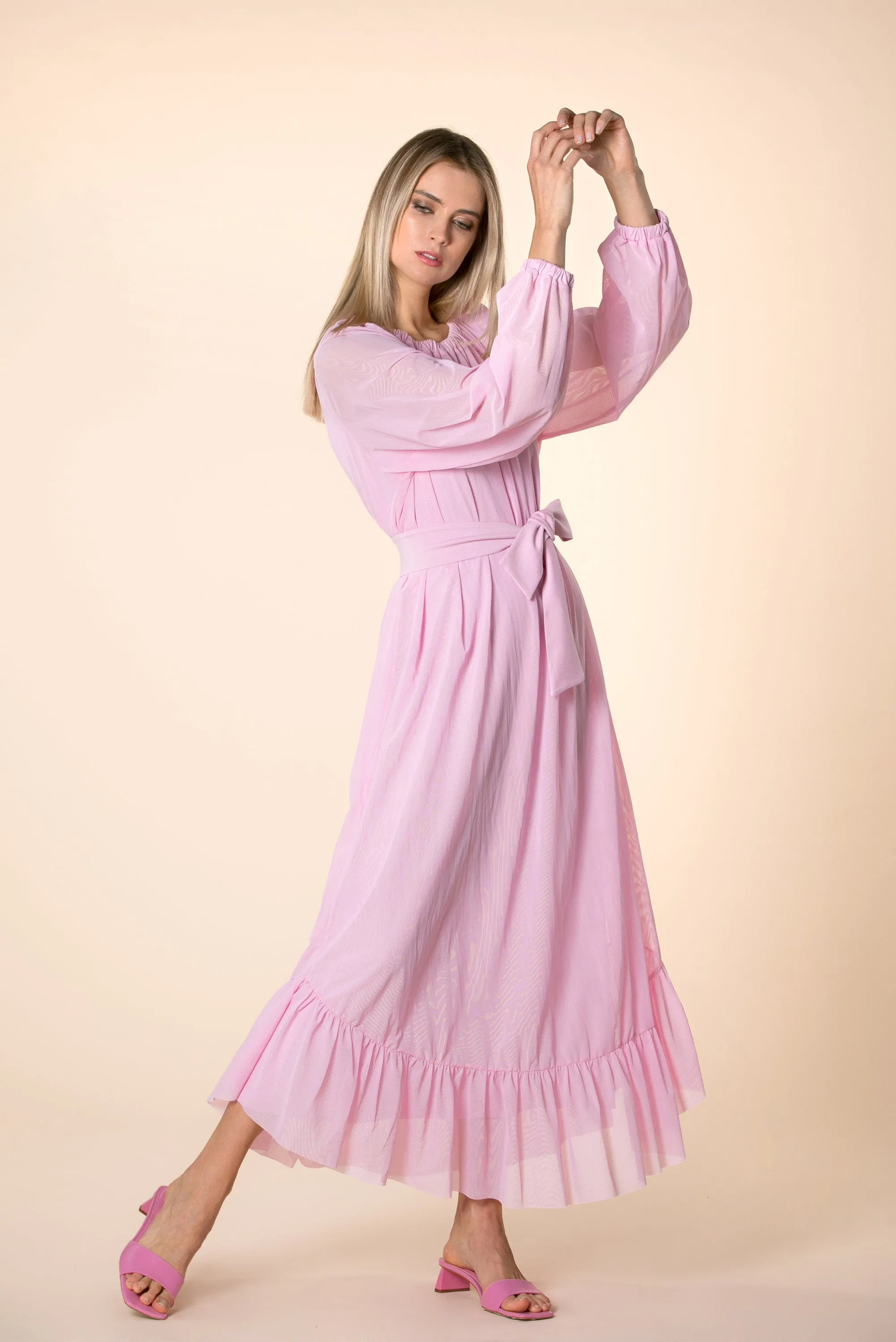 Women Pink Dress, Pink Kaftan Dress, Bridesmaid Dress, Long Sleeve Dress, Ruffle Dress, Bishop Sleeve Dress, Plus Size Clothing, Loose