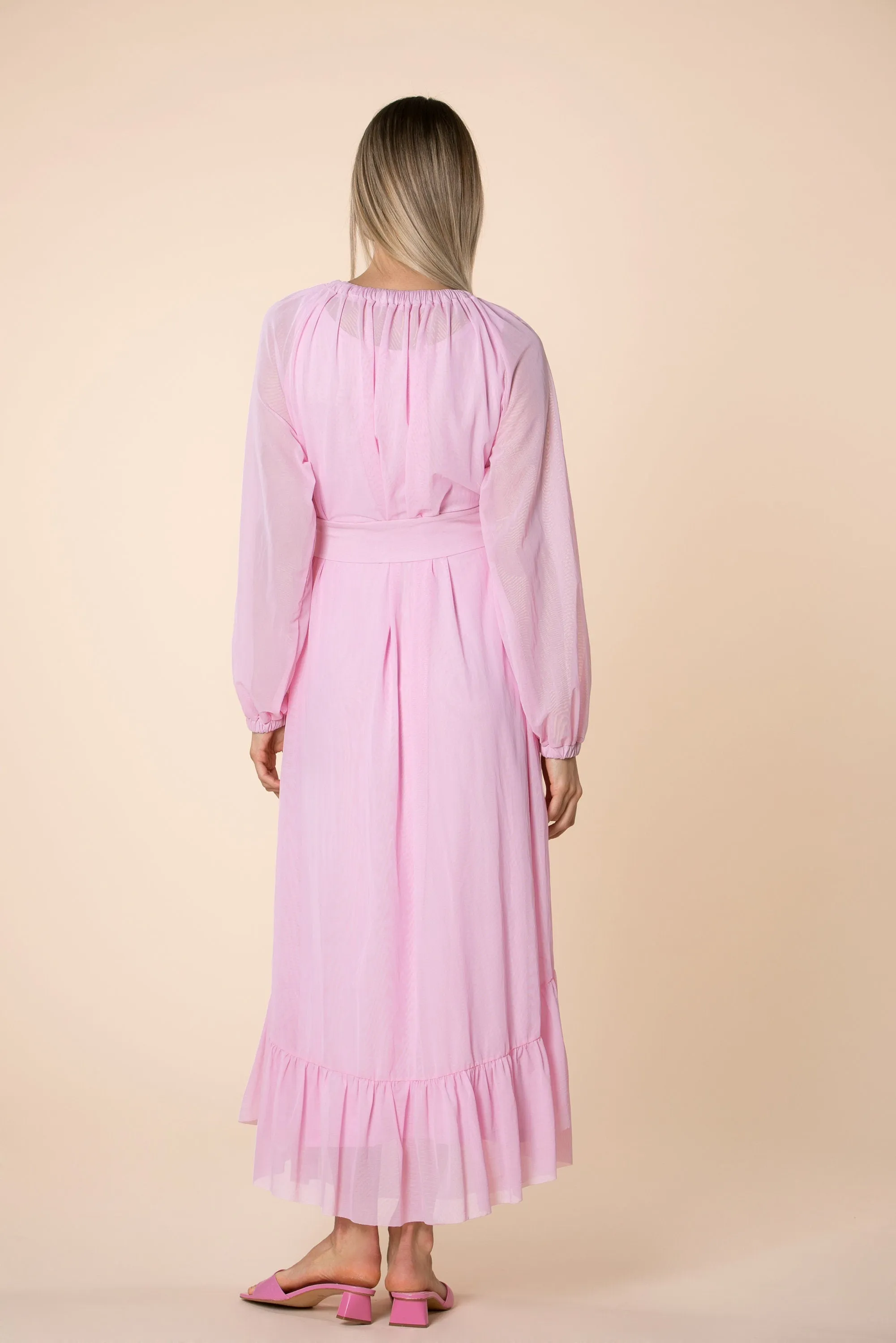 Women Pink Dress, Pink Kaftan Dress, Bridesmaid Dress, Long Sleeve Dress, Ruffle Dress, Bishop Sleeve Dress, Plus Size Clothing, Loose