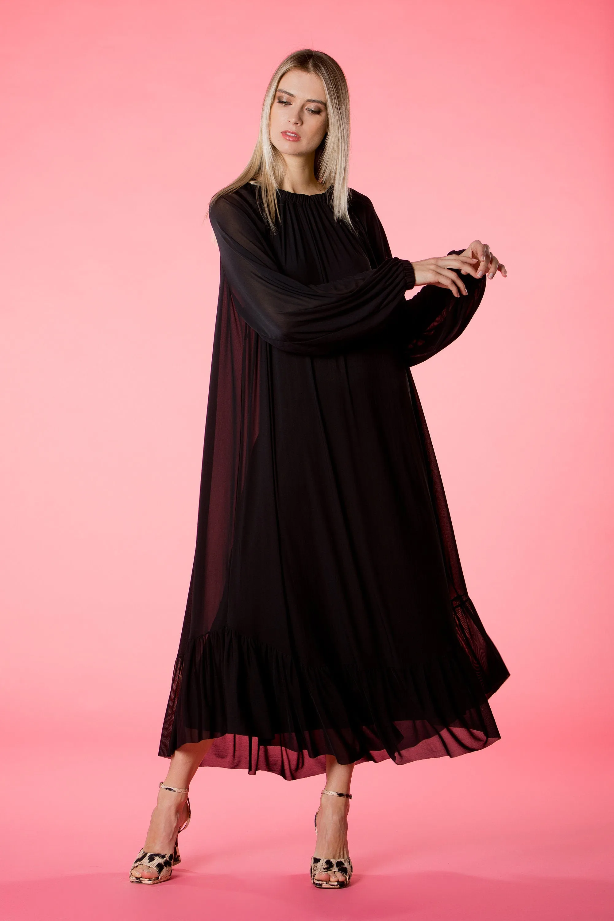 Women Pink Dress, Pink Kaftan Dress, Bridesmaid Dress, Long Sleeve Dress, Ruffle Dress, Bishop Sleeve Dress, Plus Size Clothing, Loose