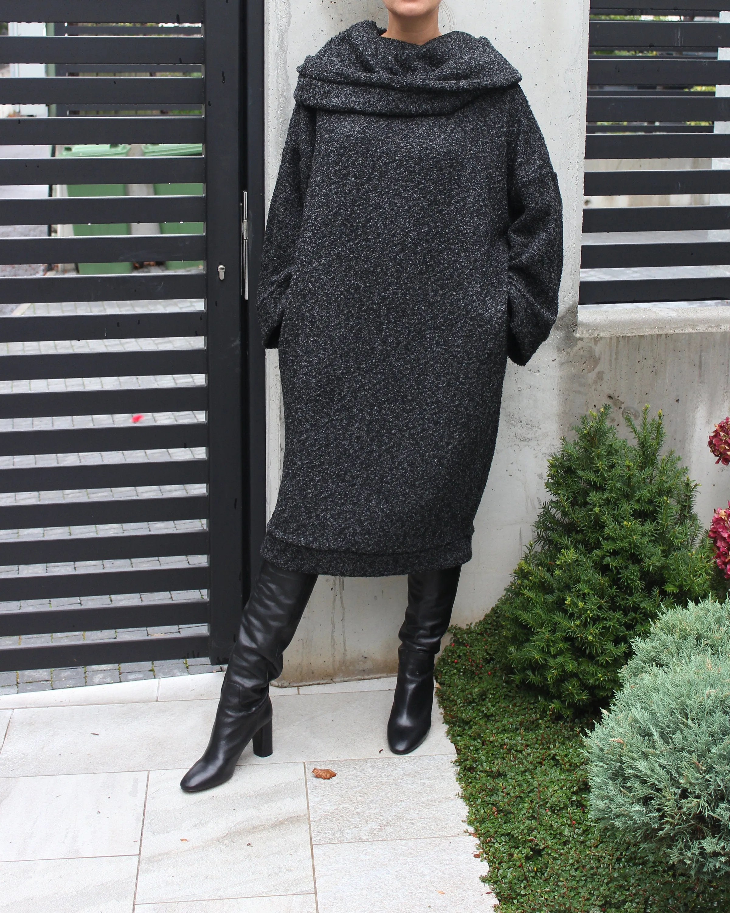 Women Sweater Dress, Loose Fit Dress for Winter, Cowl Neck Dress with Pockets, Plus Size Dress, Oversized Winter Dress