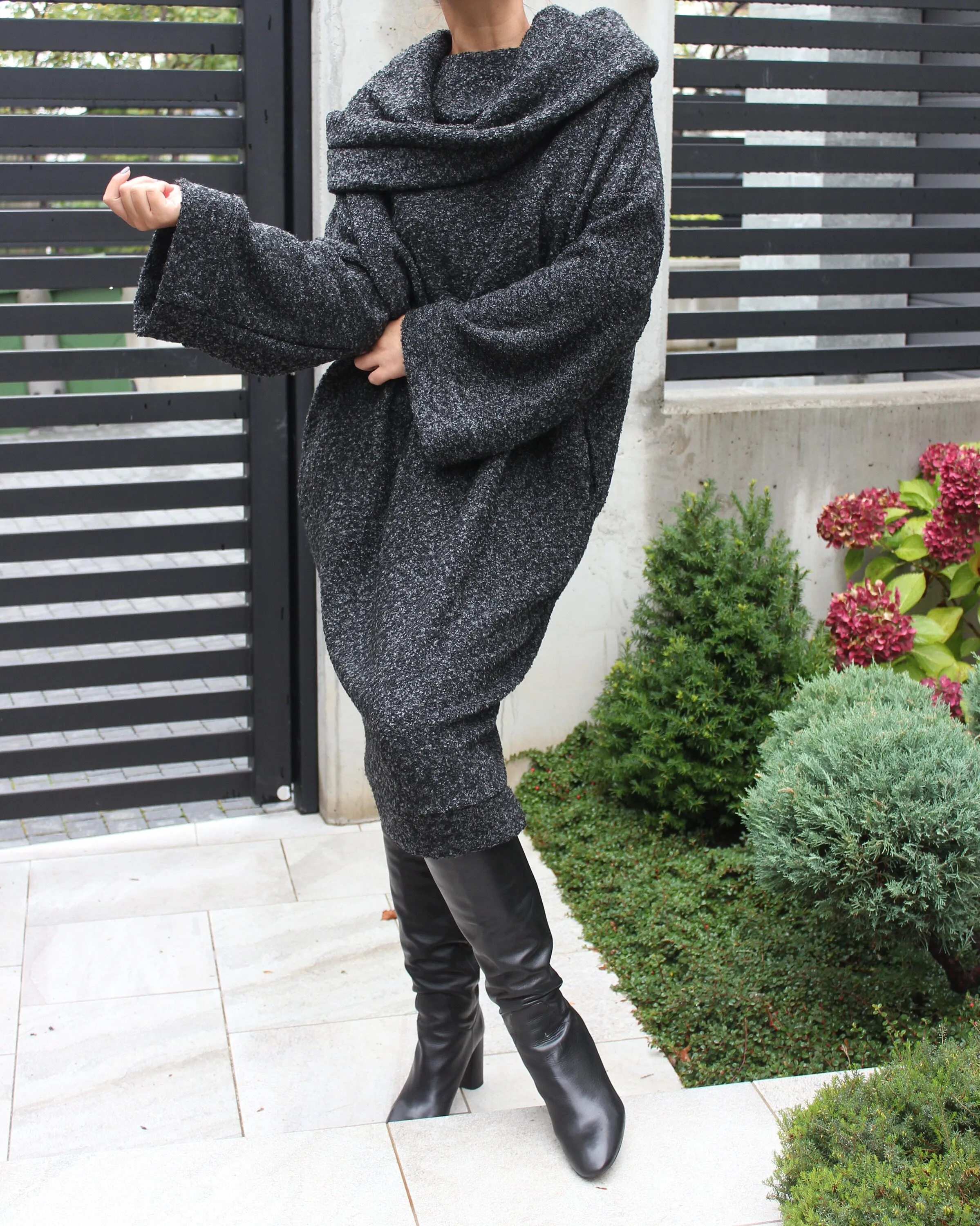Women Sweater Dress, Loose Fit Dress for Winter, Cowl Neck Dress with Pockets, Plus Size Dress, Oversized Winter Dress