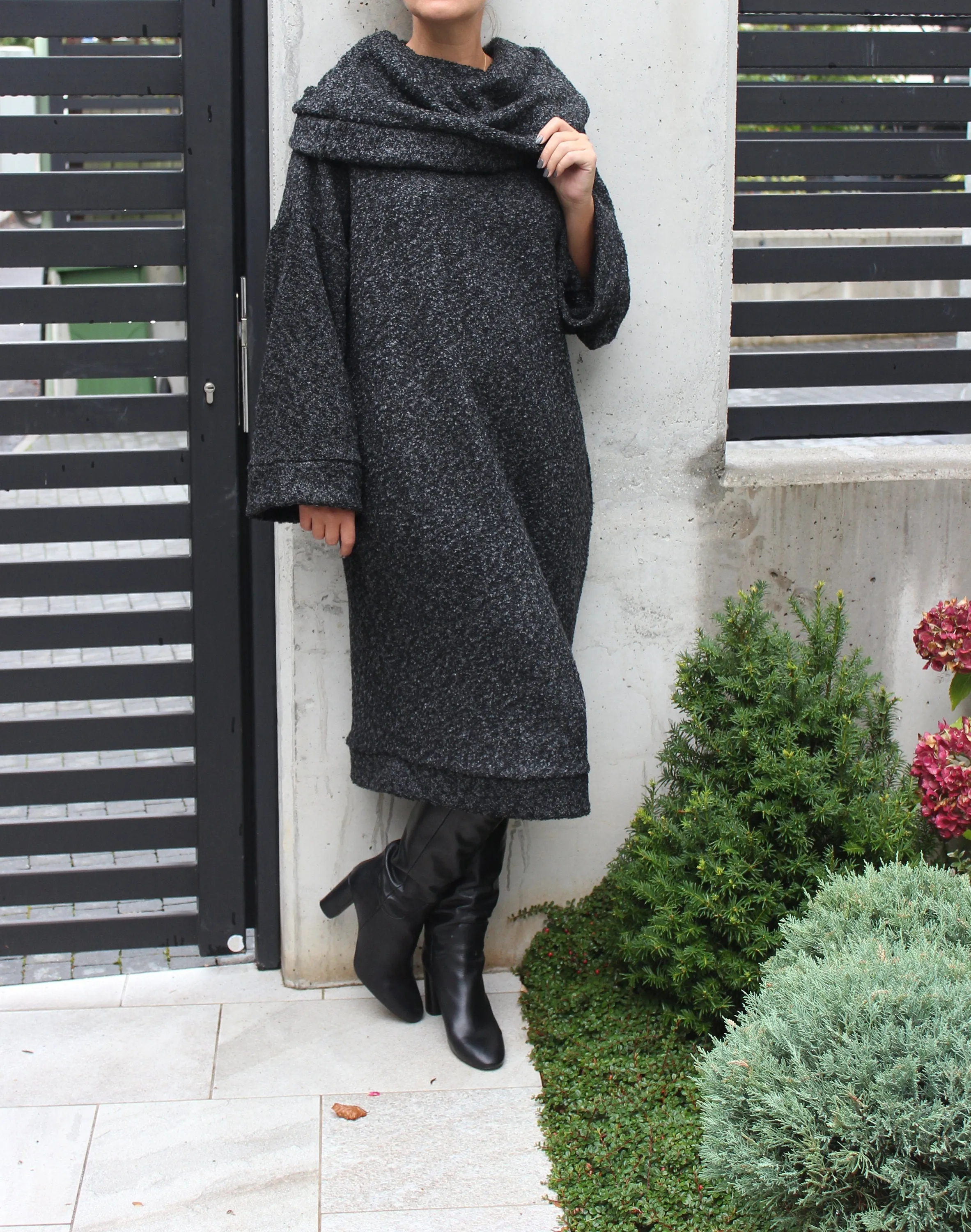 Women Sweater Dress, Loose Fit Dress for Winter, Cowl Neck Dress with Pockets, Plus Size Dress, Oversized Winter Dress