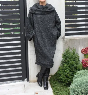 Women Sweater Dress, Loose Fit Dress for Winter, Cowl Neck Dress with Pockets, Plus Size Dress, Oversized Winter Dress