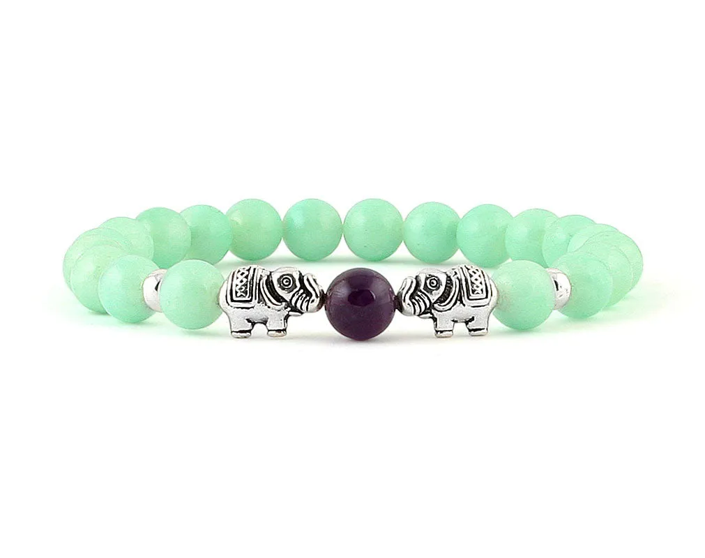Women’s bracelet with mint jade and elephant beads