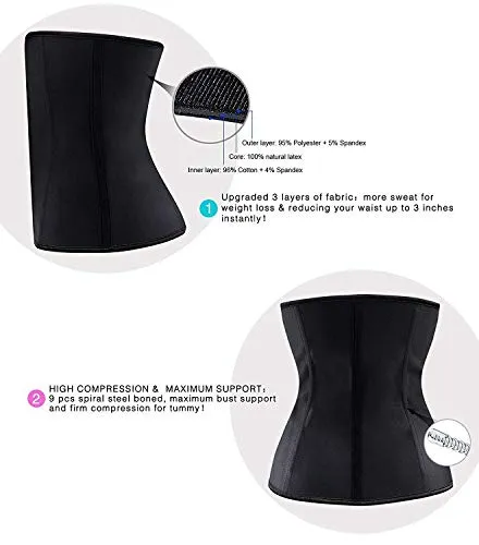 YIANNA Women's Underbust Latex Sport Girdle Waist Trainer Corsets Cincher Hourglass Body Shaper Weight Loss (Black, 3XL)