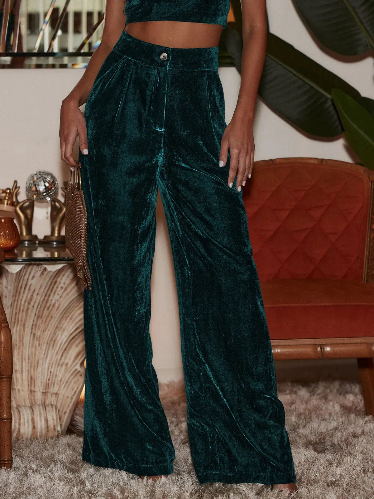Ziva Velvet Wide-Leg High-Rise Palazzo Pants