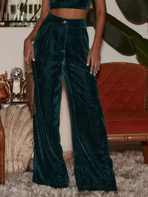 Ziva Velvet Wide-Leg High-Rise Palazzo Pants