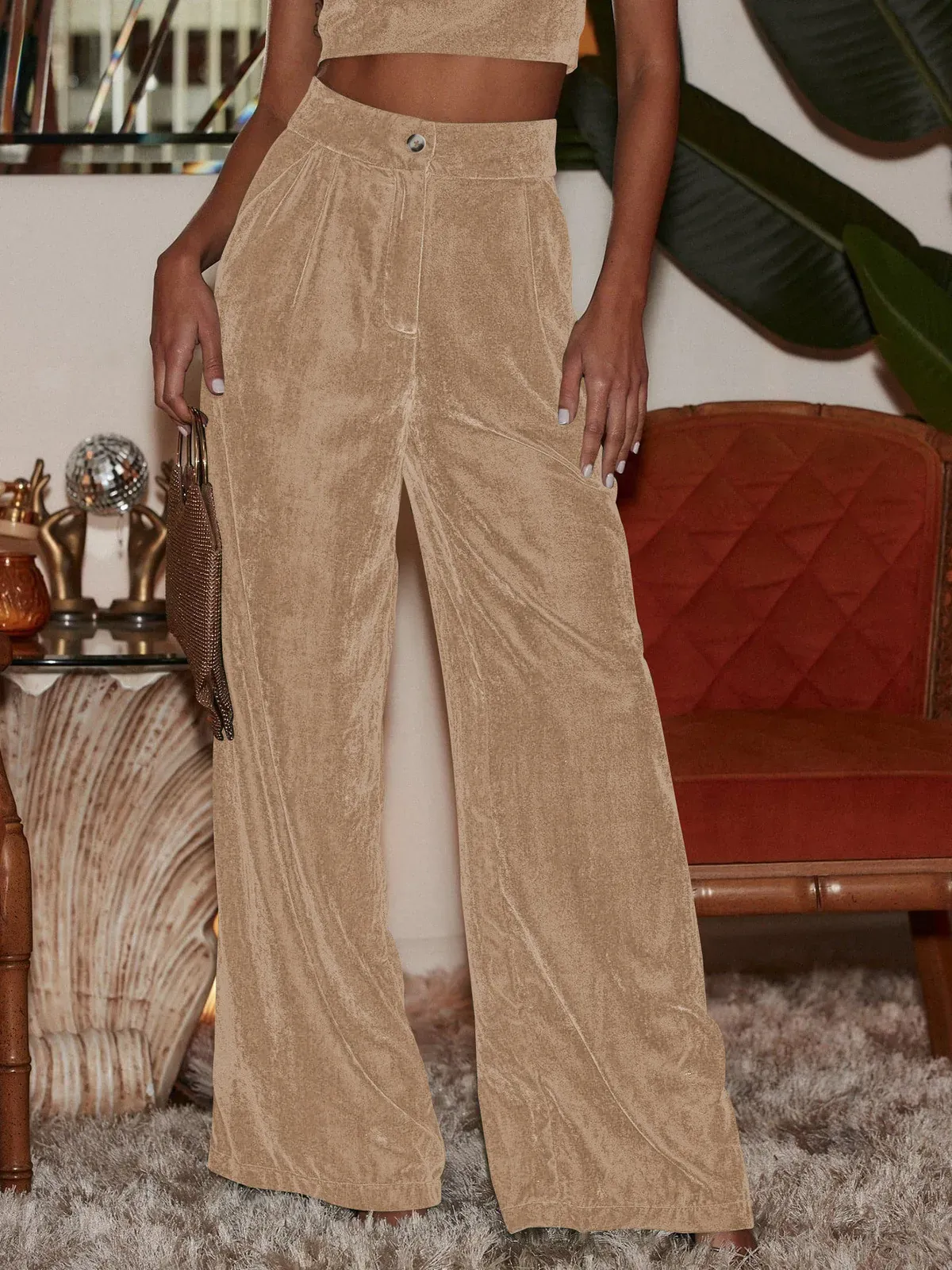 Ziva Velvet Wide-Leg High-Rise Palazzo Pants