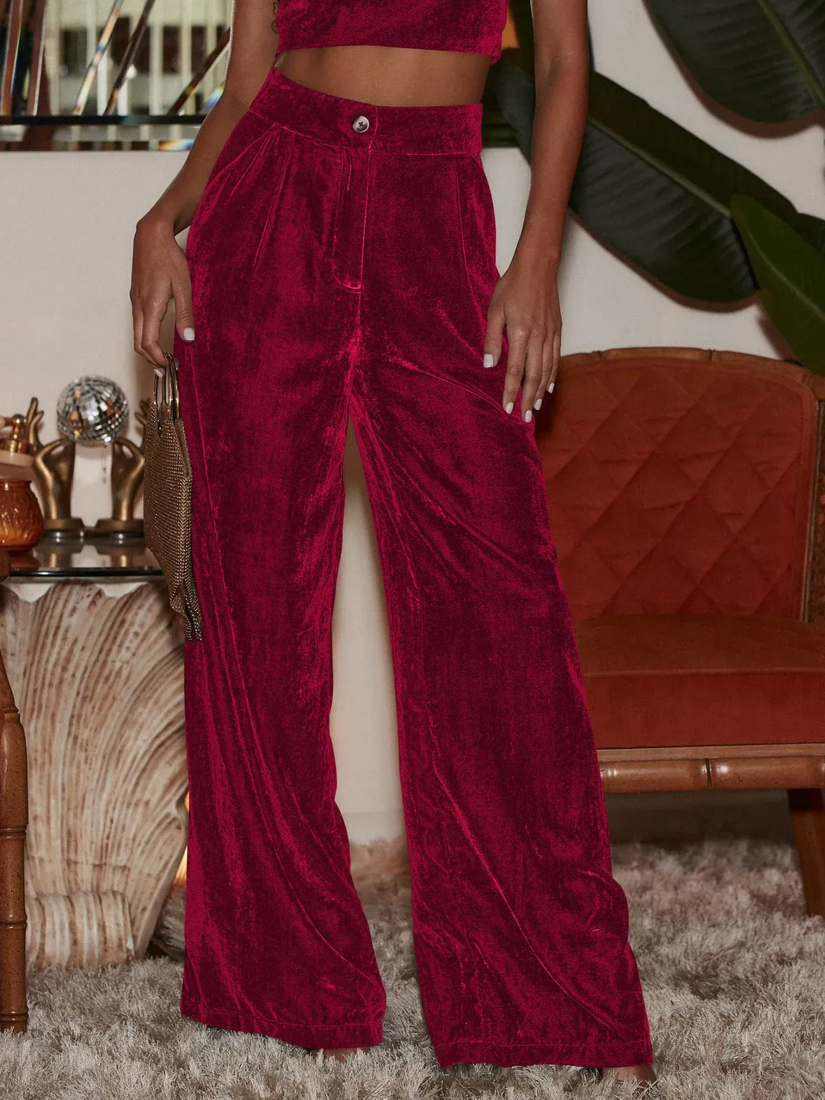 Ziva Velvet Wide-Leg High-Rise Palazzo Pants