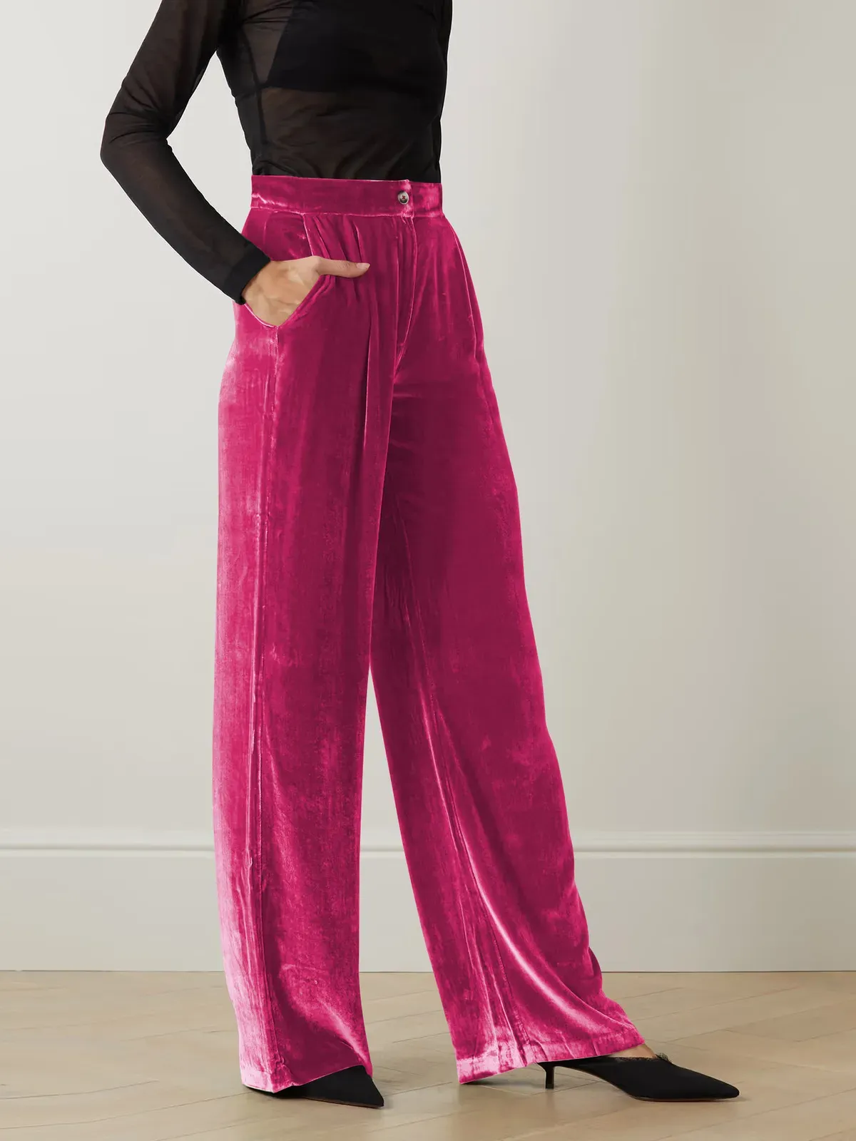 Ziva Velvet Wide-Leg High-Rise Palazzo Pants